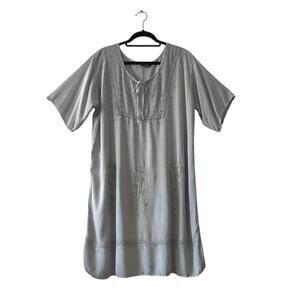Coline Floral Embroidered Dress Gray Viscose Rayon Size 3XL Boho Short Sleeve